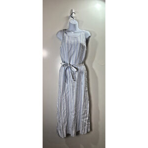 Women’s Linen MIDI Dress Size XS Blue White Striped Preppy Beachy Timeless NWOTS